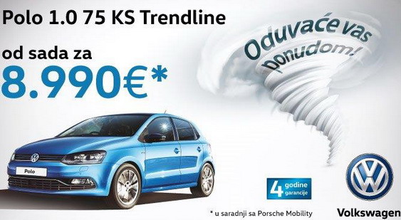 Akcija: Volkswagen Polo 1.0 75 KS Trendline za 8.990 evra*