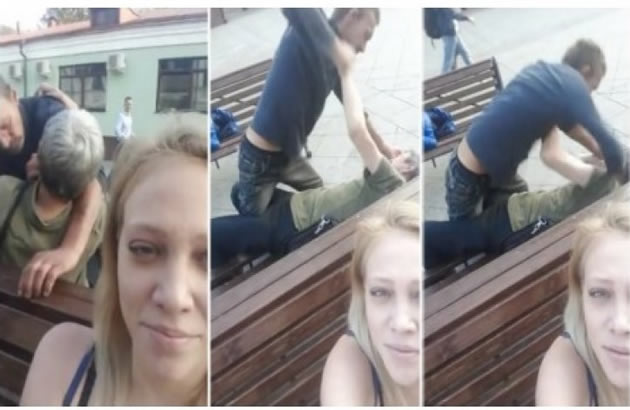 (VIDEO) RUSKINJA SE PRAVILA DA SNIMA SELFI Medjutim snimala je pijanu ulicnu tucu iza nje