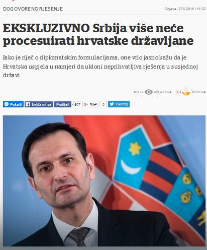 Večernji list tvrdi da u tekstu odluke iz Brisela stoji: Srbija više neće procesuirati Hrvate