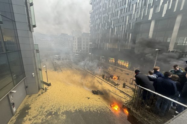 Брисел: Мањи сукоб демонстраната и полиције, полиција гађана поморанџама