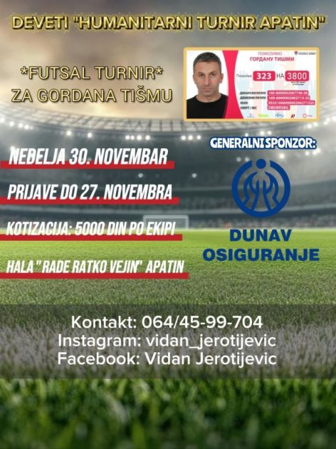 ХУМАНИТАРНИ ТУРНИР У ФУТСАЛУ ЗА ГОРДАНА ТИШМУ