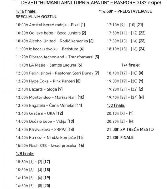 У НЕДЕЉУ “ХУМАНИТАРНИ ТУРНИР АПАТИН”