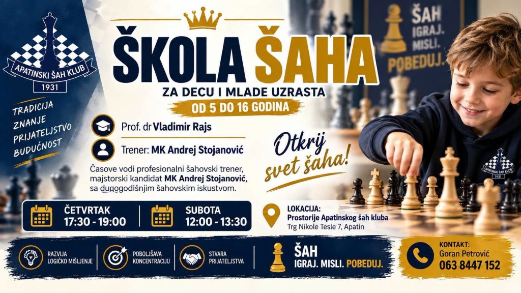 НОВА СЕЗОНА ШКОЛЕ ШАХА У АПАТИНУ