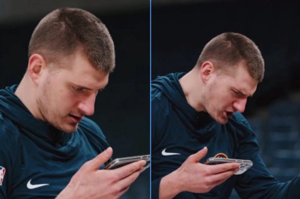 Јокић хипнотисано гледа у телефон: „Тако се не радује ни победничким кошевима!“ (ВИДЕО)