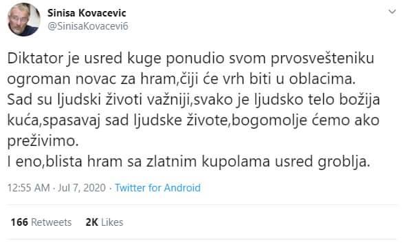 Синиша Ковачевић преко Вучића опед напада Светог Саву!