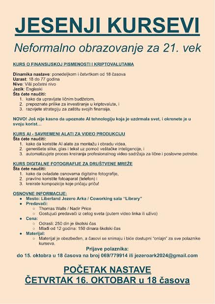 ЈЕСЕЊИ КУРСЕВИ У АПАТИНУ – НЕФОРМАЛНО ОБРАЗОВАЊЕ ЗА 21. ВЕК