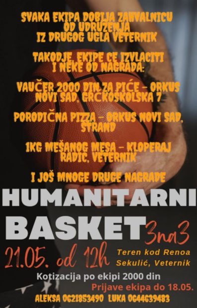 У недељу хуманитарни турнир у баскету 3 на 3 у Ветернику: Пријаве екипа трају још данас, деле се вредне награде