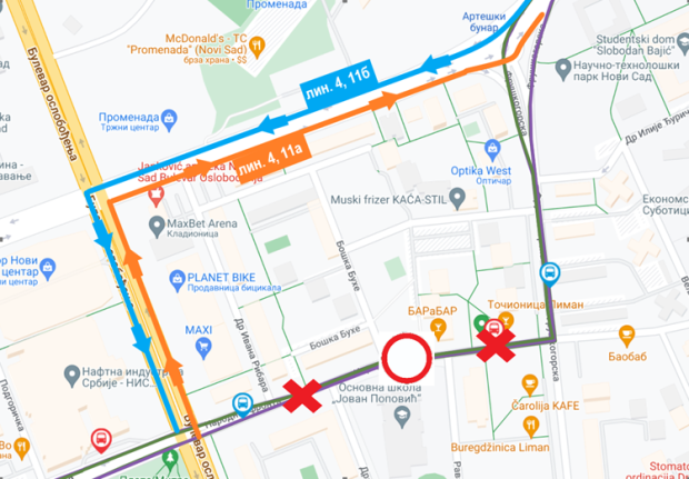 Линије 4, 11А, 11Б – Привремена измена трасе на Лиману