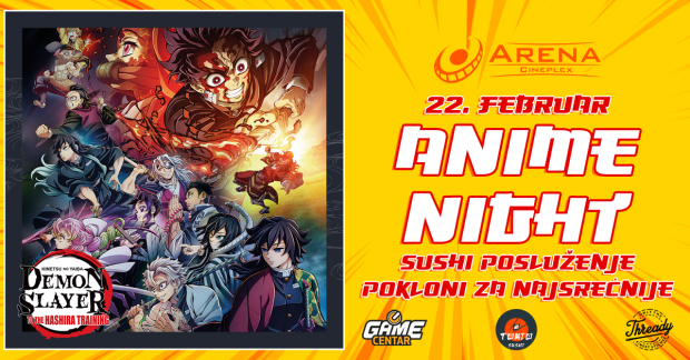 „Anime night“ уз поклоне и суши послужење 22. фебруара у „Аrena Cineplex“
