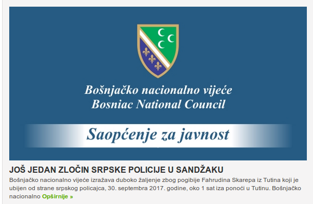 BNV: Ubistvo u Tutinu zločin srpske policije