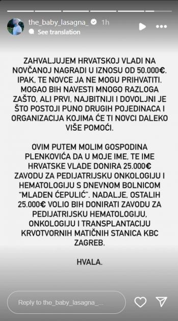 Baby Lasagna ne želi 50.000 € nagrade od Hrvatske, a razlog će vas raspametiti (FOTO)