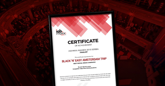Black’n’Easy Amsterdam Trip finalista konkursa IAB MIXX AWARDS
