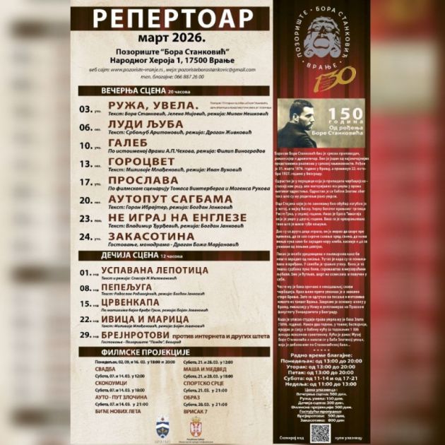 Bogat pozorišni i bioskopski repertoar narednih dana