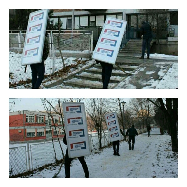 Bruka: Čistili sneg sa tablom SNS-a na leđima, Vučić opravdava