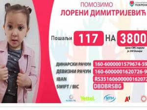 Četvorogodišnjoj Loreni iz Leskovca novac neophodan za nastavak lečenja