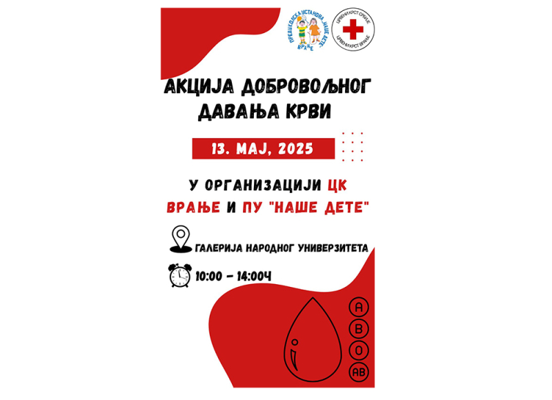 Crveni krst Vranje organizuje akciju dobrovoljnog davanja krvi