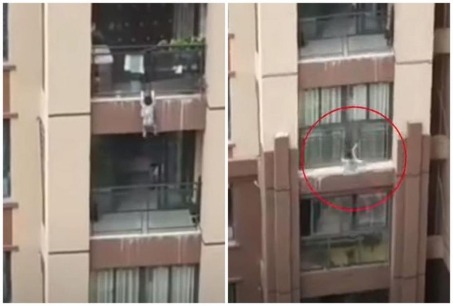 DEČAK (3) PAO SA 6. SPRATA ZGRADE U KINI: Prolaznici uzasnuto gledali kako dete visi sa terase, pa raširili prekrivač kako bi ga uhvatili! (VIDEO)