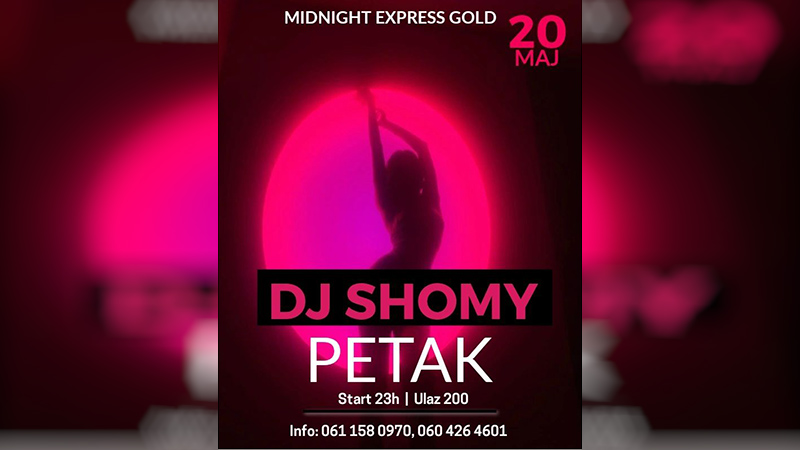 DJ Shomy ovog petka u klubu „Midnight express gold“ u Boru
