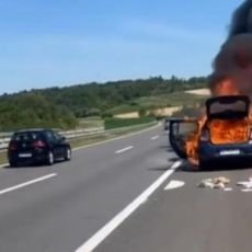 DRAMA NA AUTO-PUTU KOD SMEDEREVA: Automobil potpuno izgoreo (VIDEO)