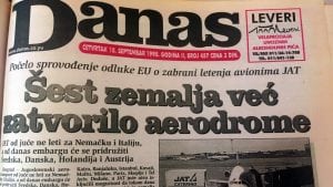 Danas (1998): Zemlje EU uvele zabranu sletanja aviona JAT