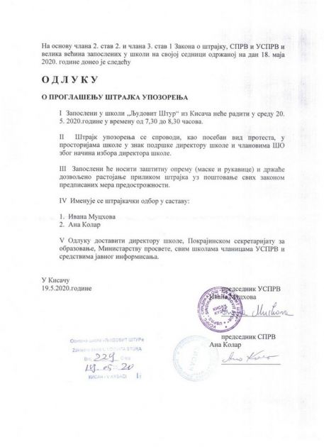 Direktorka škole u Kisaču dobila otkaz jer je odbila da sakuplja potpise za SNS
