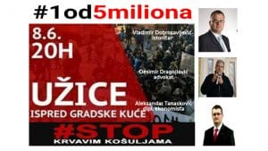 Dvadeseti protest „1 od 5 miliona“ u subotu u Užicu