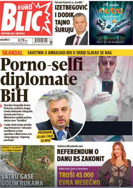 EuroBlic za 20.7. SKANDALOZNO Bosanski diplomata o PORNO-SELFIJU: Glava i vrat su moji, ali...