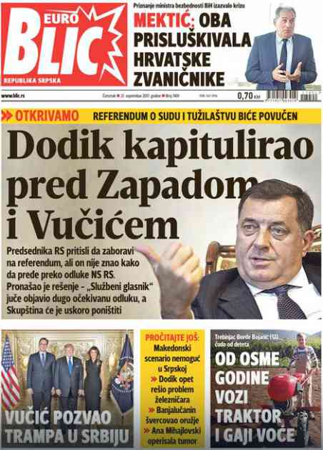EuroBlic za 21.9. KAPITULACIJA Dodik popustio pod pritiskom, ODUSTAO od referenduma