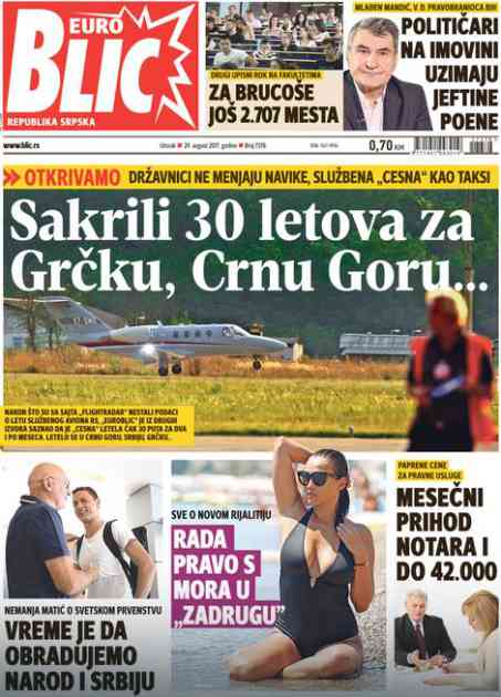 EuroBlic za 29.8. CESNA KAO TAKSI Propao pokušaj PRIKRIVANJA LETOVA aviona u vlasništvu Srpske