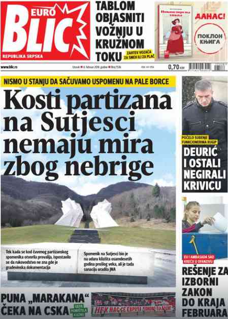 EuroBlic za 6.2. TRI DECENIJE NEBRIGE Kostima 3.301 partizana na Sutjesci zapretilo klizište