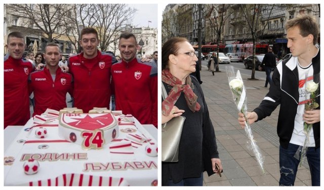 Fudbaleri Zvezde i Partizana ženama delili ruže za 8. mart FOTO/VIDEO