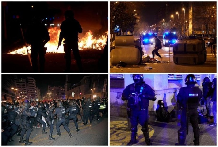 GORE ULICE ŠPANSKIH GRADOVA 3. NOĆ ZAREDOM: Neredi zbog hapšenja repera ne prestaju! Vatrogasci gase zapaljene barikade! (FOTO)