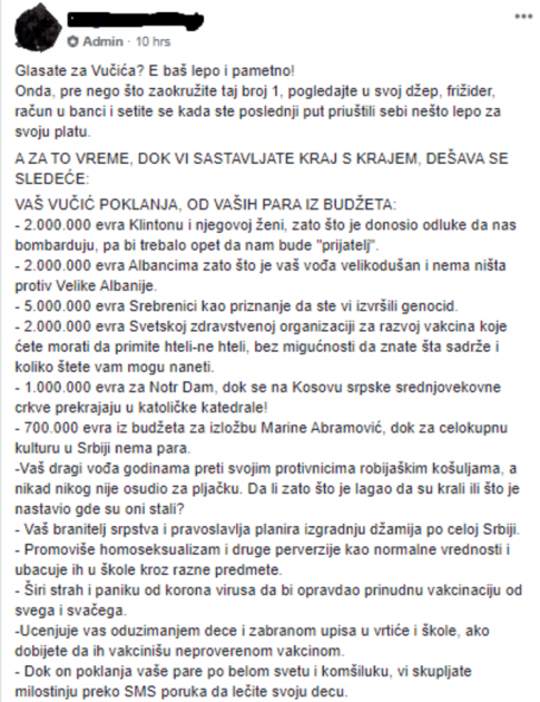 Glasate za Vučića? 15 hiljada mama iz Srbije polemiše o ovom FB statusu