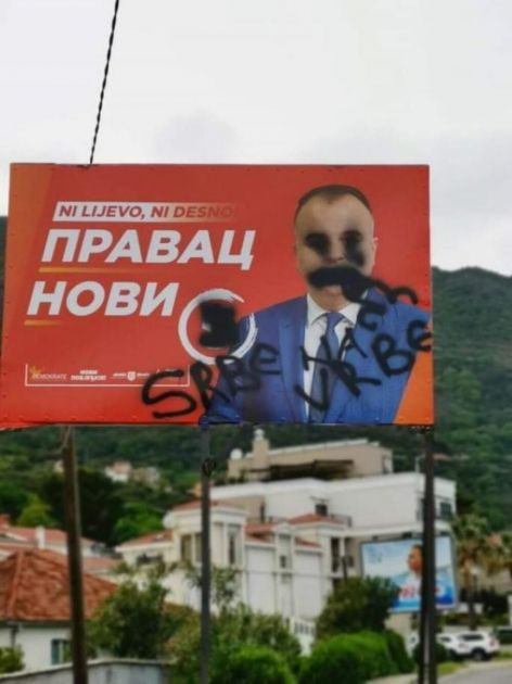 HERCEG NOVI: Poruka Srbe na vrbe na bilbordu koalicije Ni lijevo ni desno. Pravac Novi!.