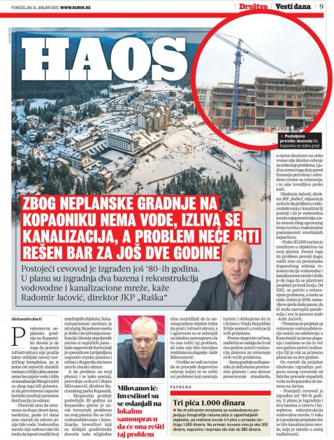 KURIR PISAO O URBANISTIČKOM HAOSU NA KOPAONIKU: Smenjen predsednik opštine Raška Ignjat Rakitić zbog prekomerne gradnje na planini