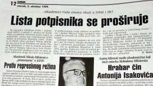 Kako su akademici pre 20 godina tražili smenu vlasti u Srbiji i SRJ?
