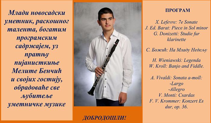Koncert klarinetiste Slavena Balaća 23. decembra
