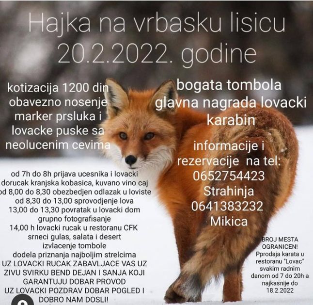 Lovci iz Vrbasa za vikend zakazali hajku na lisicu