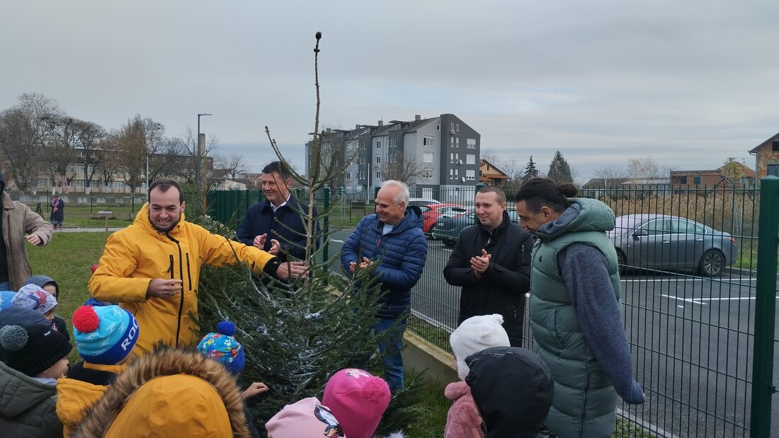 Mališani i glumac Nenad Okanović zasadili stabla četinara u Šimanovcima