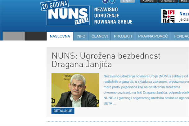 NUNS: Ugrožena bezbednost Dragana Janjića