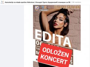 Nastup pop-folkerke Edite u Aleksincu za 10.000 evra zvanično odložen