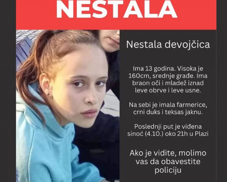 Nestala 13-godišnja devojčica u Kragujevcu, od pre 24 sata gubi joj se svaki trag (FOTO)