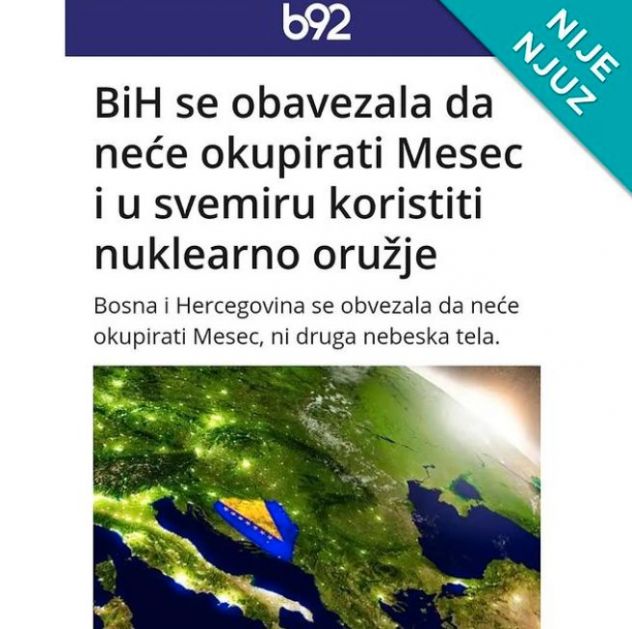 #NijeNjuz: Bosna se obavezala da neće okupirati mesec
