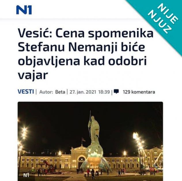 #NijeNjuz: Vajar ne dozvoljava da se objavi cena spomenika Stefanu Nemanji