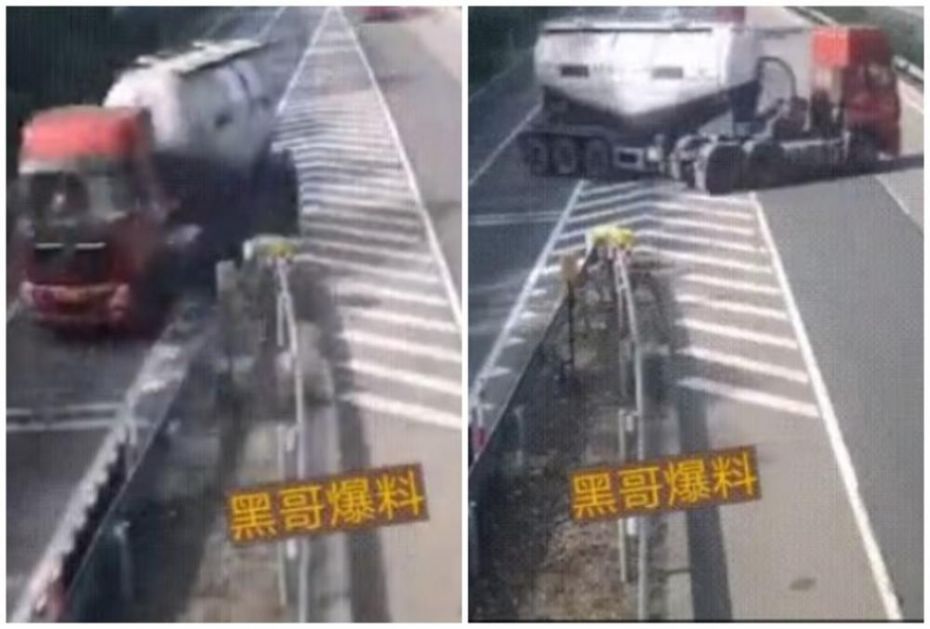 OVO JE MOGUĆE SAMO U KINI: Vozač cisterne promašio izlaz sa auto-puta, pa izveo samoubilački manevar (VIDEO)