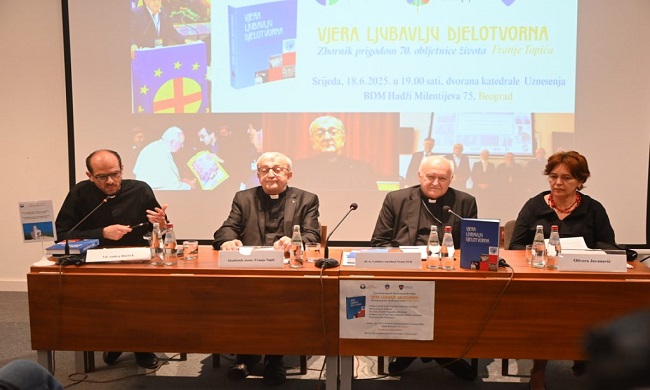 PREDSTAVLjEN ZBORNIK „VJERA LjUBAVLjU DJELOTVORNA“: U čast akademika mons. Franje Topića u Beogradu