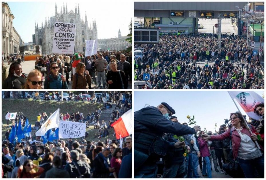 PROTESTI U ITALIJI ZBOG OBAVEZNIH ZELENIH PROPUSNICA: Obavezna mera za sve zaposlene i odnosi se na oko 23 MILIONA radnika! FOTO