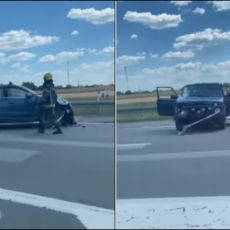 PRVI SNIMAK STRAVIČNE NESREĆE KOD DOBANOVACA: Vatrogasci izvukli telo muškarca iz automobila, jezive scene na auto-putu (VIDEO)
