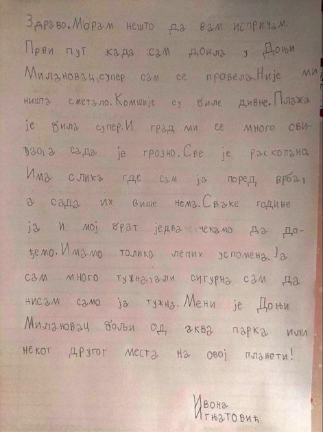 Pismo devojčice iz Beograda: DONJI MILANOVAC MI SE MNOGO SVIĐAO, A SADA JE SVE  RASKOPANO. TUŽNA SAM…