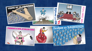 Poklon razglednice sa Koraksovim karikaturama uz list Danas u petak, 27. juna
